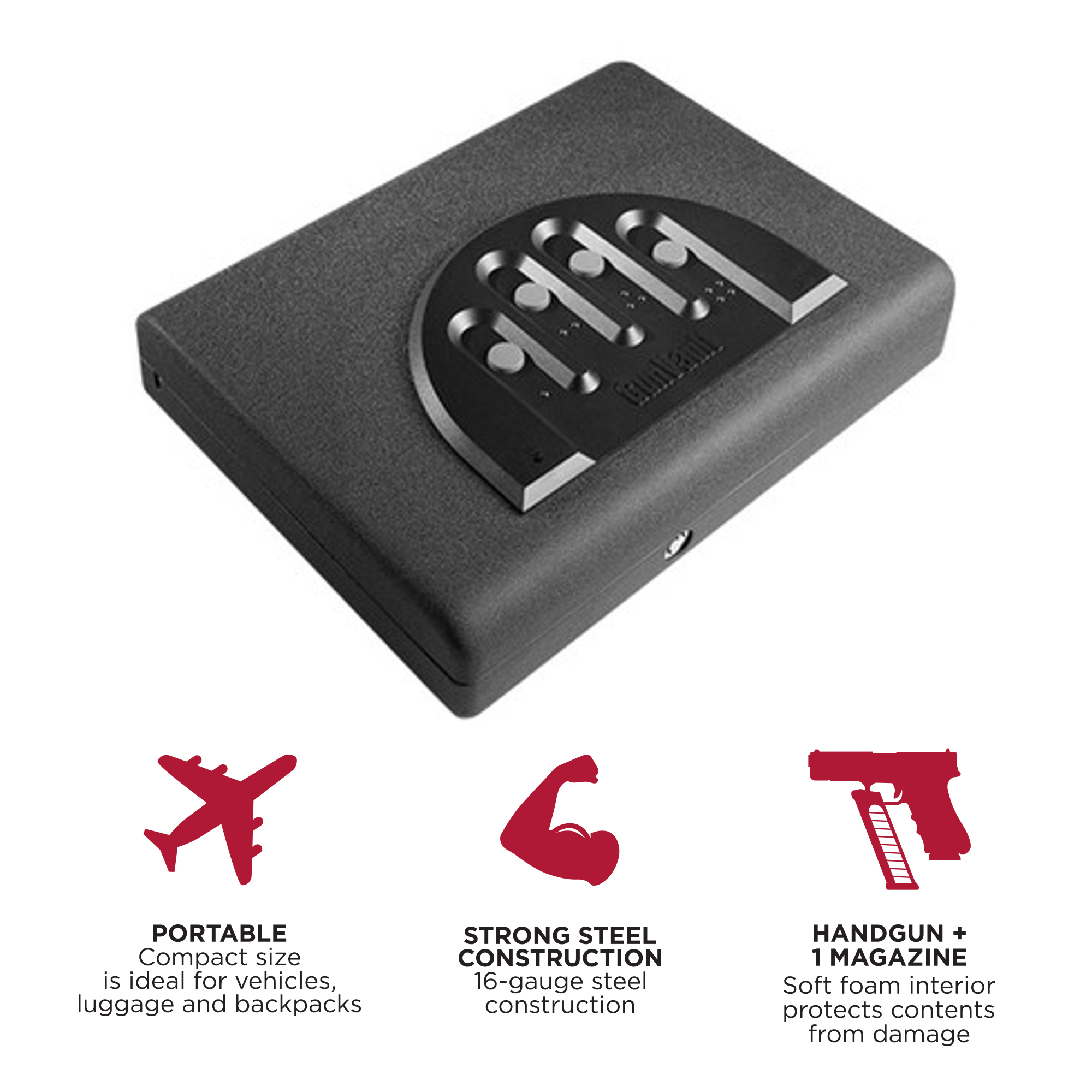 GunVault, Premium Portable All Steel Pistol Safe, Lock Type Electronic, Model# MV500